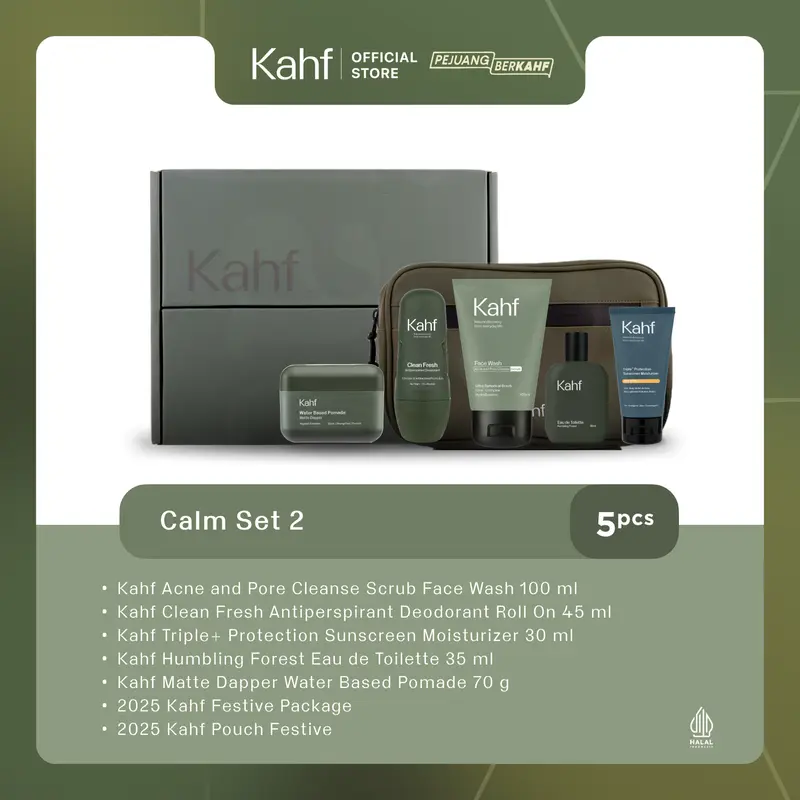 [FREE EXCLUSIVE BOX FOR GIFT] Kahf 5in1 Grooming Men Essential Set 3 (Face Wash, Deodorant, Sunscreen, EDT, Pomade/Hair Powder) - Paket Hampers Hadiah Perawatan dan Skincare Pria 4