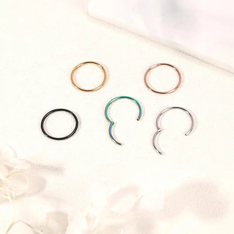 1 PC Stainless Steel Nose Ring Colorful Nostril Piercing Circle Septum Ring 16/18/20G Nose Clicker Simple Body Piercing 7