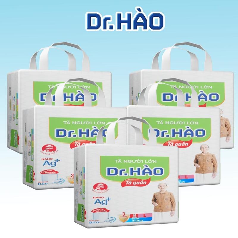 Tã quần người lớn Dr.Hào size L 10 miếng (combo 5 gói) bỉm quần cho người già bỉm cho người bệnh tả quần người lớn siêu thấm khô thoáng kháng khuẩn chống hăm khử mùi