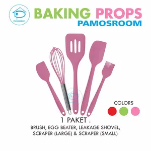 Pamos Spatula  1 set 5pcs Baking Props  Kocokan Telur Spatula 3 Pcs, Kuas Kue Siliecon Alat Masak