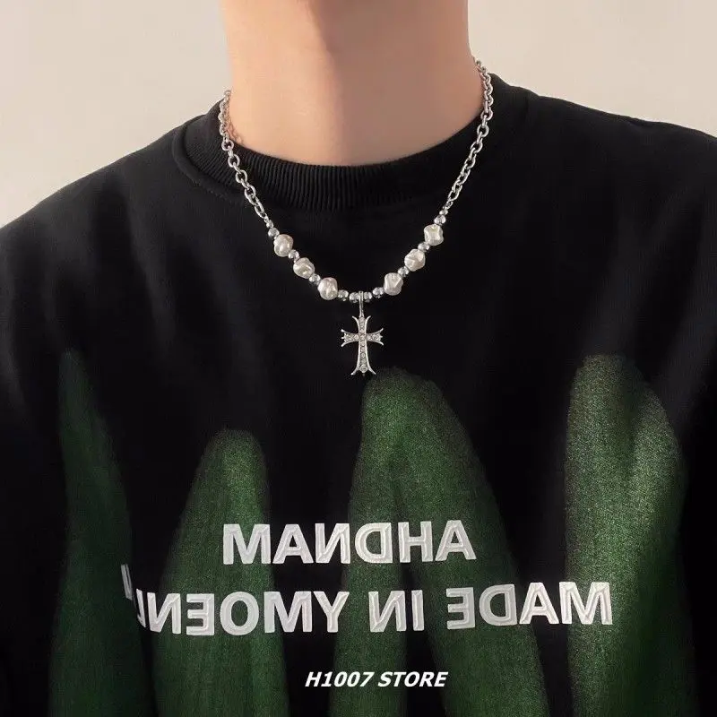 Vòng Cổ Dây Chuyền Xương Đòn Thiết Kế Độc Đáo, Phong Cách Nguyên Bản Và Hip Hop, Ngầu, Làm Bằng Thép Titan, Với Ngọc Trai Dệt Kim Và Thiết Kế Chữ Thập, Thích Hợp Cho Vòng Cổ Áo Len, Đồ Trang Sức Hình Con Voi Thiết Kế Đẹp 1