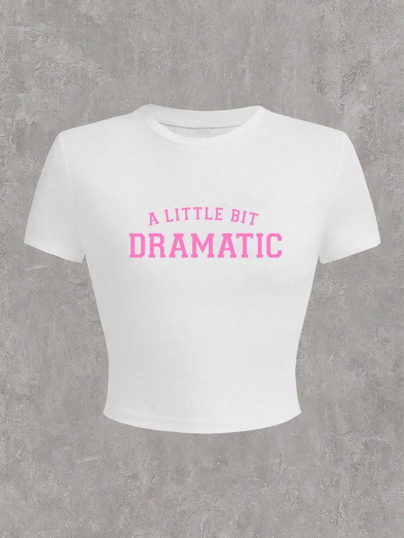 Product Introduction of Women's Letter Print Round Neck Crop Tee, Casual Short Sleeve Graphic Crop Top for Daily Wear, Ladies Clothes for All Seasons, Clothing 5