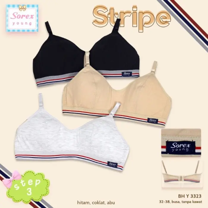 PAKET 3Pcs Bra Remaja Sorex  Young Y3323 Y3324 Y3325 Y3310 Sorex Young step 3 no busa no kawat 2
