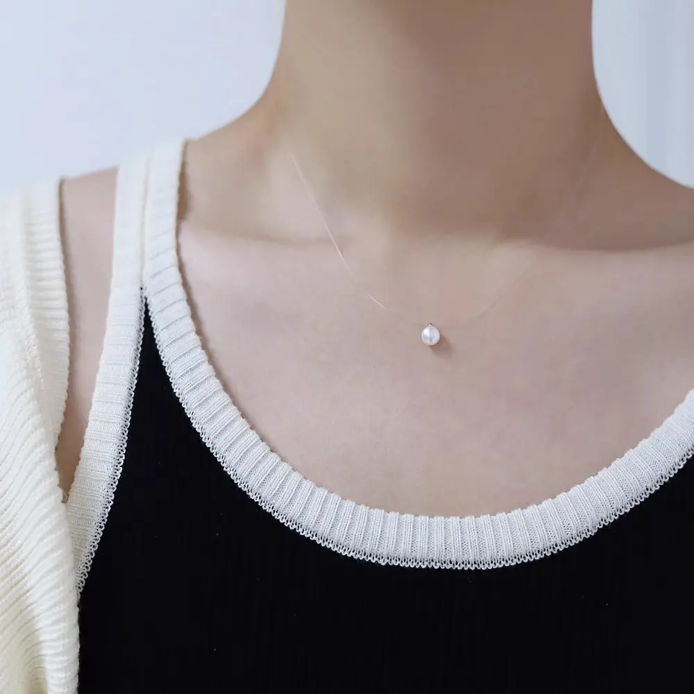 Fish Tears Necklace Collarbone Chain Natural Pearl Invisible Non-Fading Titanium Steel Fishing Line Original Design Gift
