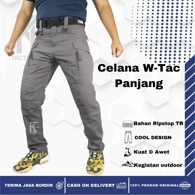 Celana Tactical W-Tac Panjang  Bahan Ripstop Nyaman DI Pakai Kegiatan Outdoor dan Hiking Abu Sport
