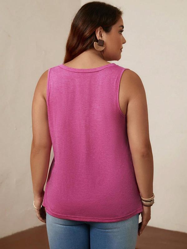 Summer Clothes Women Plus Plain Cut Out Round Neck Tank Top, Casual Solid Sleeveless Top for Summer, Women Plus Clothing for Daily Wear 7