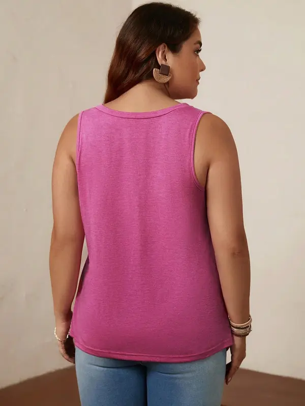 Summer Clothes Women Plus Plain Cut Out Round Neck Tank Top, Casual Solid Sleeveless Top for Summer, Women Plus Clothing for Daily Wear 7