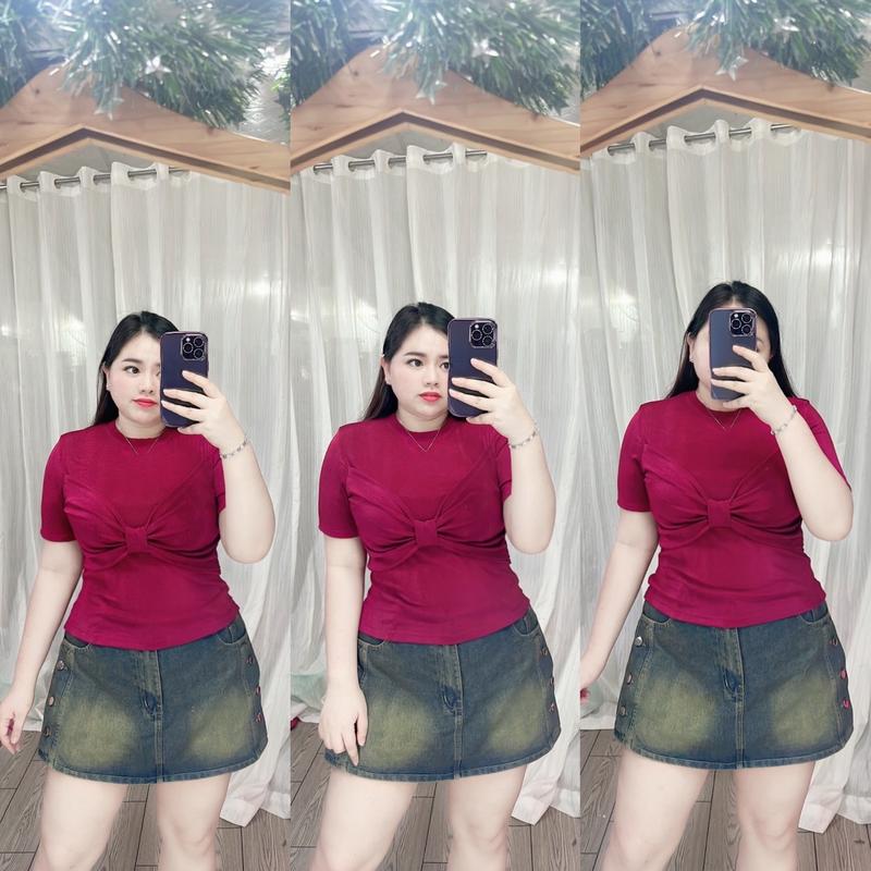 BIGSIZE ÁO NHŨ ÁNH KIM TAY NGẮN BIGSIZE 60-90KG Trơn Ôm gọn Nữ