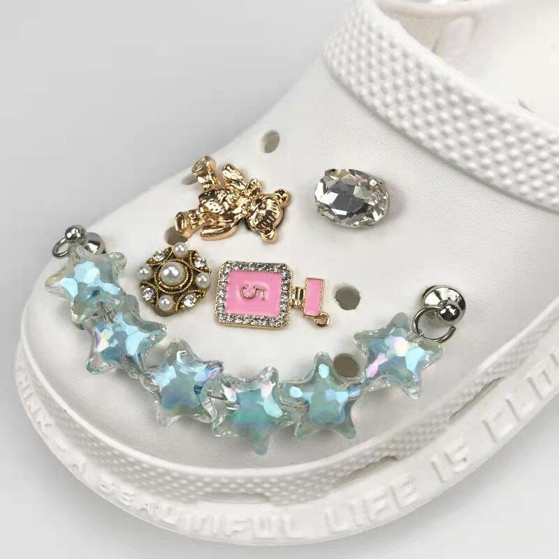 Product Introduction of Jibbitz Charms Shoes Decoration Accessories Shoes Light Color 13cm Pearl Chain Acrylic Star Chain Button for Hole Rubber Shoes 14