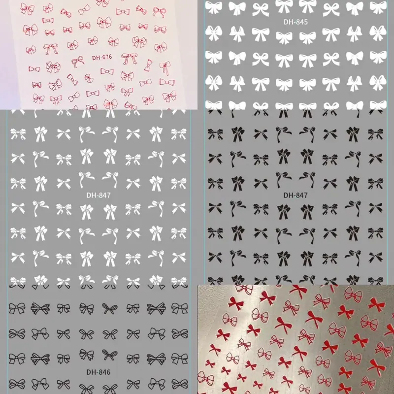 Sticker nơ 3D mẫu mới, miếng dán móng tay nơ màu đỏ, trắng, đen phụ kiện nail