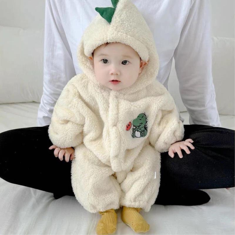 Bodysuit Bé Trai Bé Gái hình gấu dễ thương,Body Lông Cừu Ấm Áp Cho Bé Quần Áo Trẻ Em Bộ Liền Thân Thu Đông Size 3-12kg