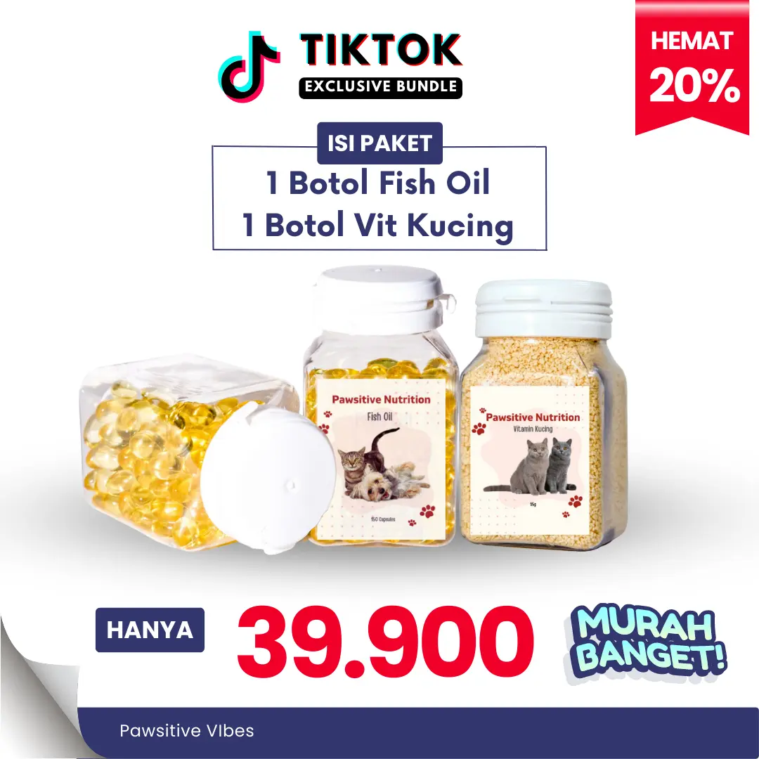 (PAKET HEMAT) Pawsitive vibes 2 Botol Minyak Ikan Vitamin Kucing Anjing Fish Liver Oil 150 Kapsul - 2 Botol Fish Oil dan Vitamin Gemuk Kucing Penambah Nafsu Makan - Vitamin Anak Cat Kitten Hamil Menyusui Vit Adult Suplemen Badan Super Ampuh