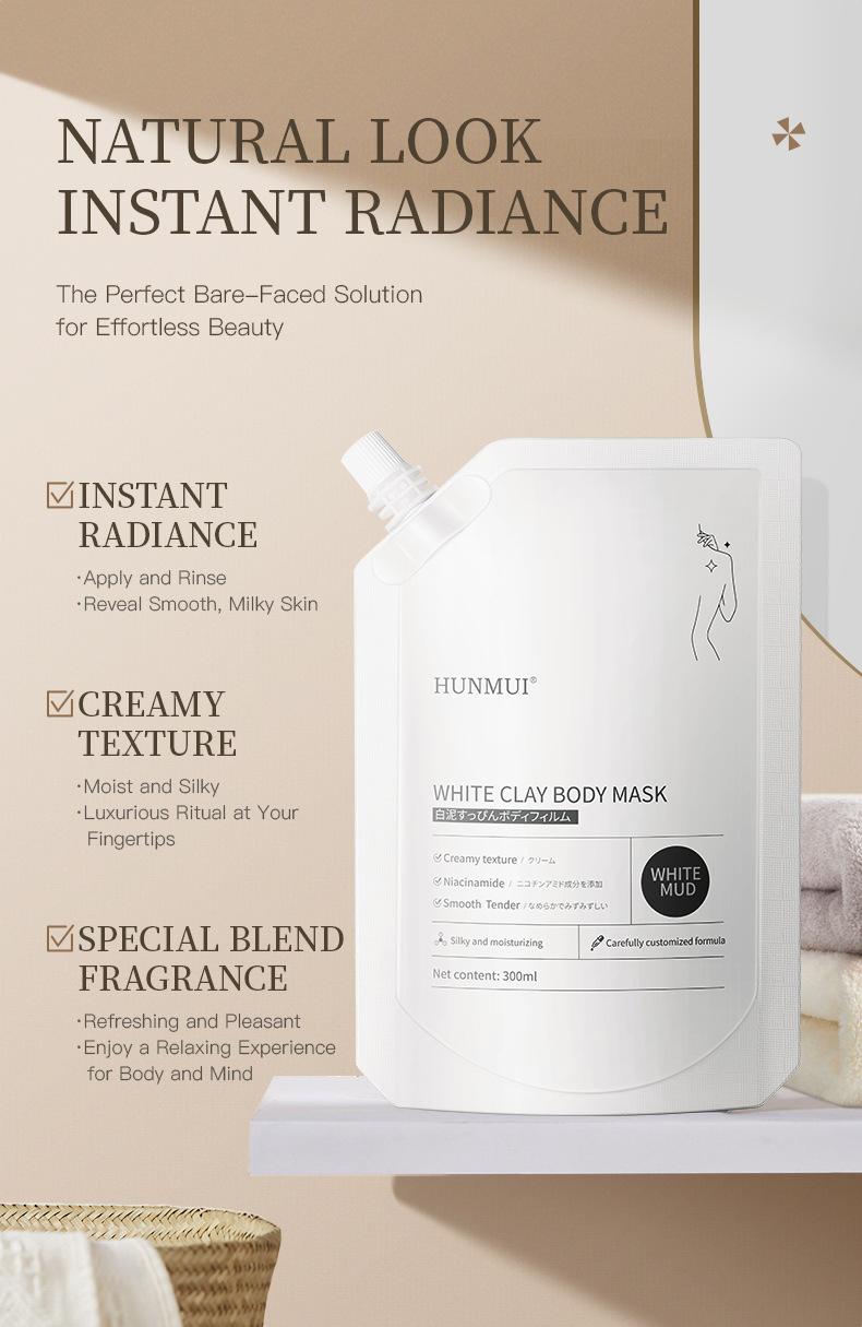 Product Introduction of HUIMUI Han Lun Beauty Feather Rejuvenating White Clay Bare Face Body Mask for Skin Brightening Comfort 2