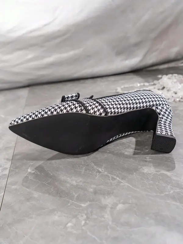 Women's Fashionable Houndstooth Pattern Ankle Strap High Heel Shoes, Casual Comfortable Pointed Toe Heels for Party, Daily Clothing Decor for Women & Girls, Stylish 3