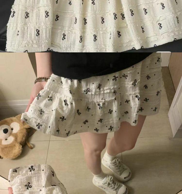Product Introduction of Korean Style Bow Print Lace Hollow-out Skirt Summer Small Age-Reducing Cake Dress Slimming A- line Skirt Womenswear Bottom Lingerie Lady Comfort 6