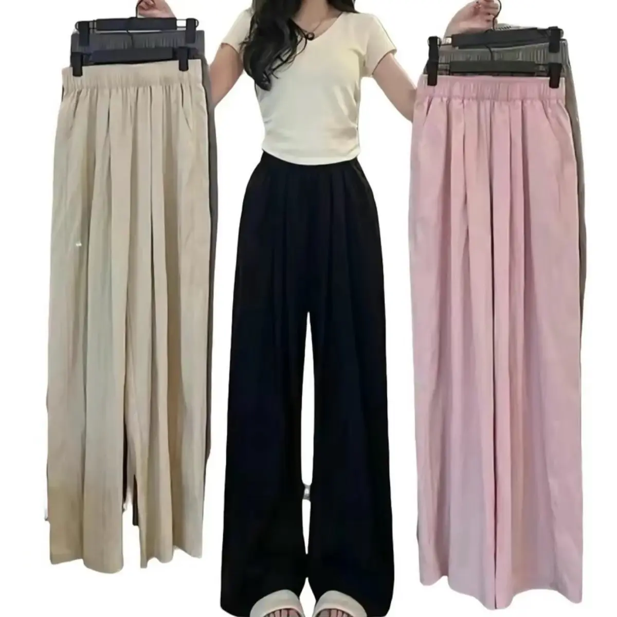 (COMBO 2 CHIẾC) Quần Ống Rộng Nữ Cạp Cao Vải Đũi Siêu Mát Quảng Châu Loại Đẹp Lưng Cao