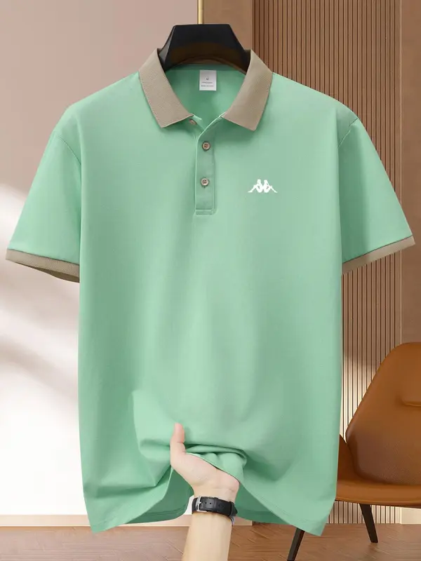 Men's Regular Fit Colorblock Short Sleeve Polo Shirt, Casual Graphic Half Placket Button Front Top for Summer, Fashion Men's Clothes for Daily Wear, Menswear 3
