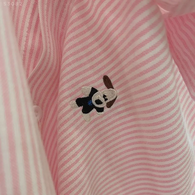 [S3082] Áo sơ mi kẻ thêu hình form suông rộng , áo sơ mi oversize form khoác Hàn Quốc (có sẵn) Cotton Thông thường Kẻ sọc Women Nữ Top Shirt Xanh