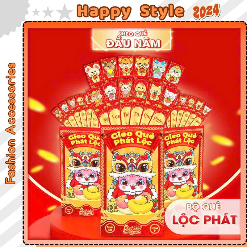 Bộ Lì Xì Gieo Quẻ Combo 5 Hộp Lì Xì 12 Quẻ Rắn Lộc Phát May Mắn Tết Ất Tỵ 2025