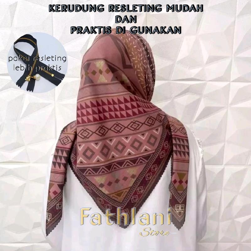 hijab resleting  motif lebih praktis di pakai / hijab instan / kerudung motif zipper instant Muslim Voal Nyaman di pakai Mewah Segi Lembut 4