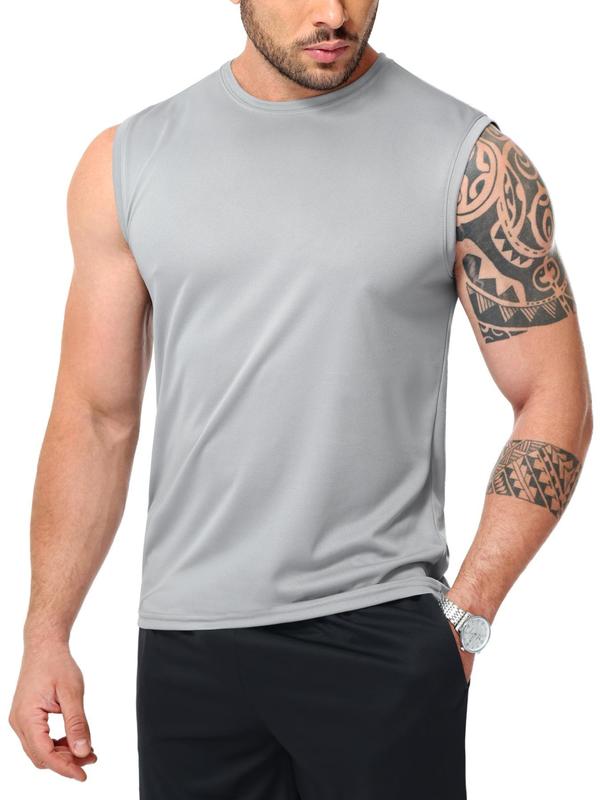 Men's Solid Round Neck Sports Vest, Quick Drying Breathable Sleeveless Tank Top for Gym Workout Running Fitness Exercise, Athletic Gear, Sport Outdoor Clothing, Gym Workout Top 6