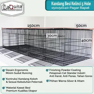 Kandang Kelinci Galvanis 5 Hole Full Rapat - 150x50x40, Hitam