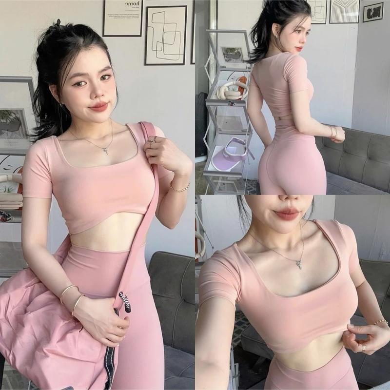 Áo croptop cạp thun thể thao A14 - thích hợp tập gym, aerobic, pilates 0