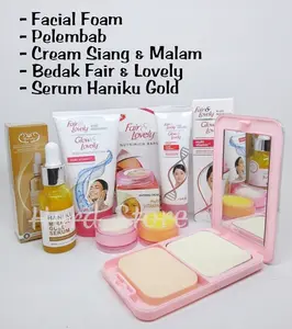 Paket 5in1 Fair And Lovely - Cream Siang Malam - Pelembab 25g - Facial Foam 50gr - Bedak Fair And Lovely Plus Serum Haniku Gold
