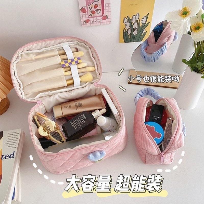 Túi đựng mỹ phẩm du lịch, túi đựng đồ trang điểm make up cute, túi vải có quai xách 5