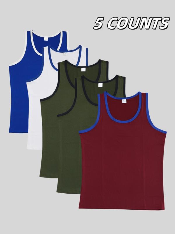 Men's Solid Color Contrast Trim Round Neck Tank Top, Regular Fit Breathable Comfortable Sleeveless Top for Gym Workout Running, Casual Sporty Top for Summer 4