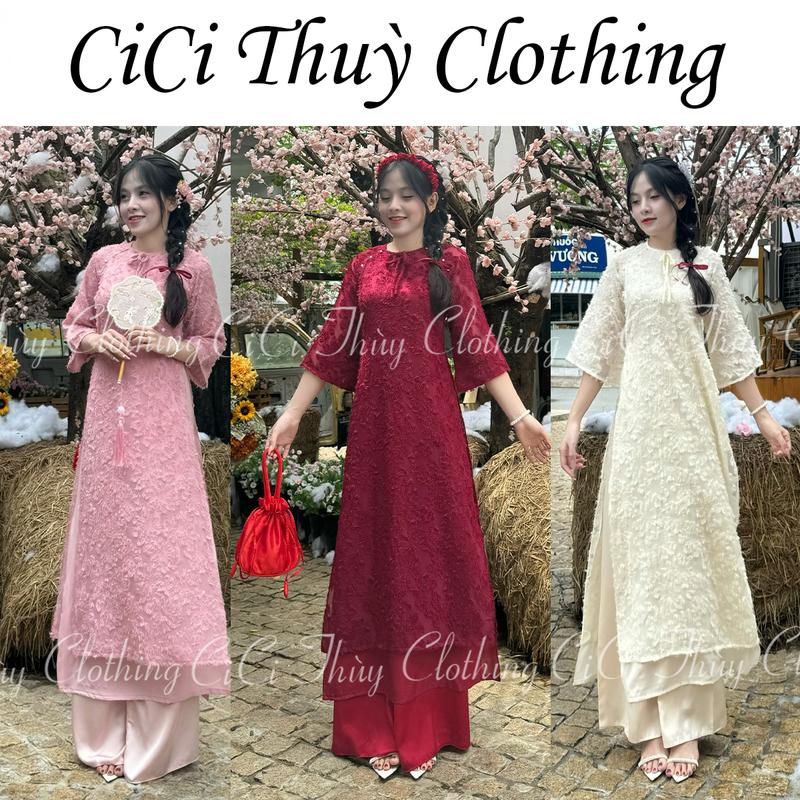 (Sẵn Hàng) Áo Dài Phượng An - Áo Dài Tết 2025 Suông Hottrend Nhiều Màu Lông Vũ Sang Chảnh Đi Caffe Chụp Ảnh - Nữ Women Dress Đỏ áo cách tân tay lông