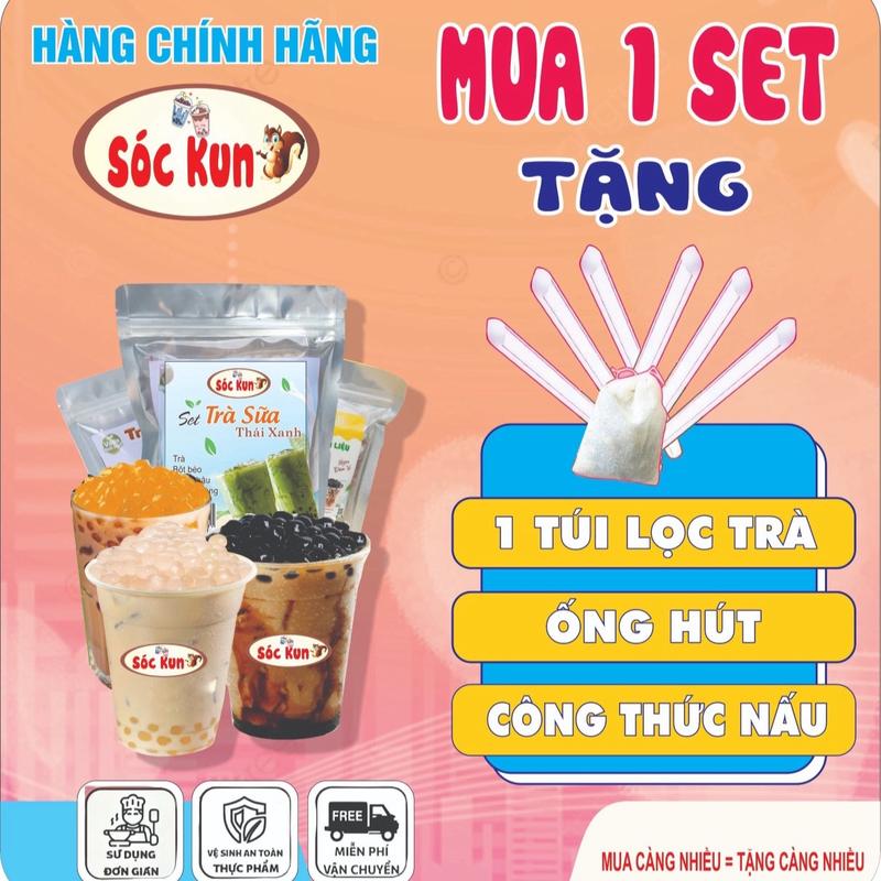 (1 SET pha 10-12 ly ) - SÉT TRÀ SỮA trân châu.[Tặng túi lọc trà+ống hút]. Mua  từ 2 sét thêm trân chau .Mua 5 sét them 1 sét .TRÀ SỮA SÓC KUN