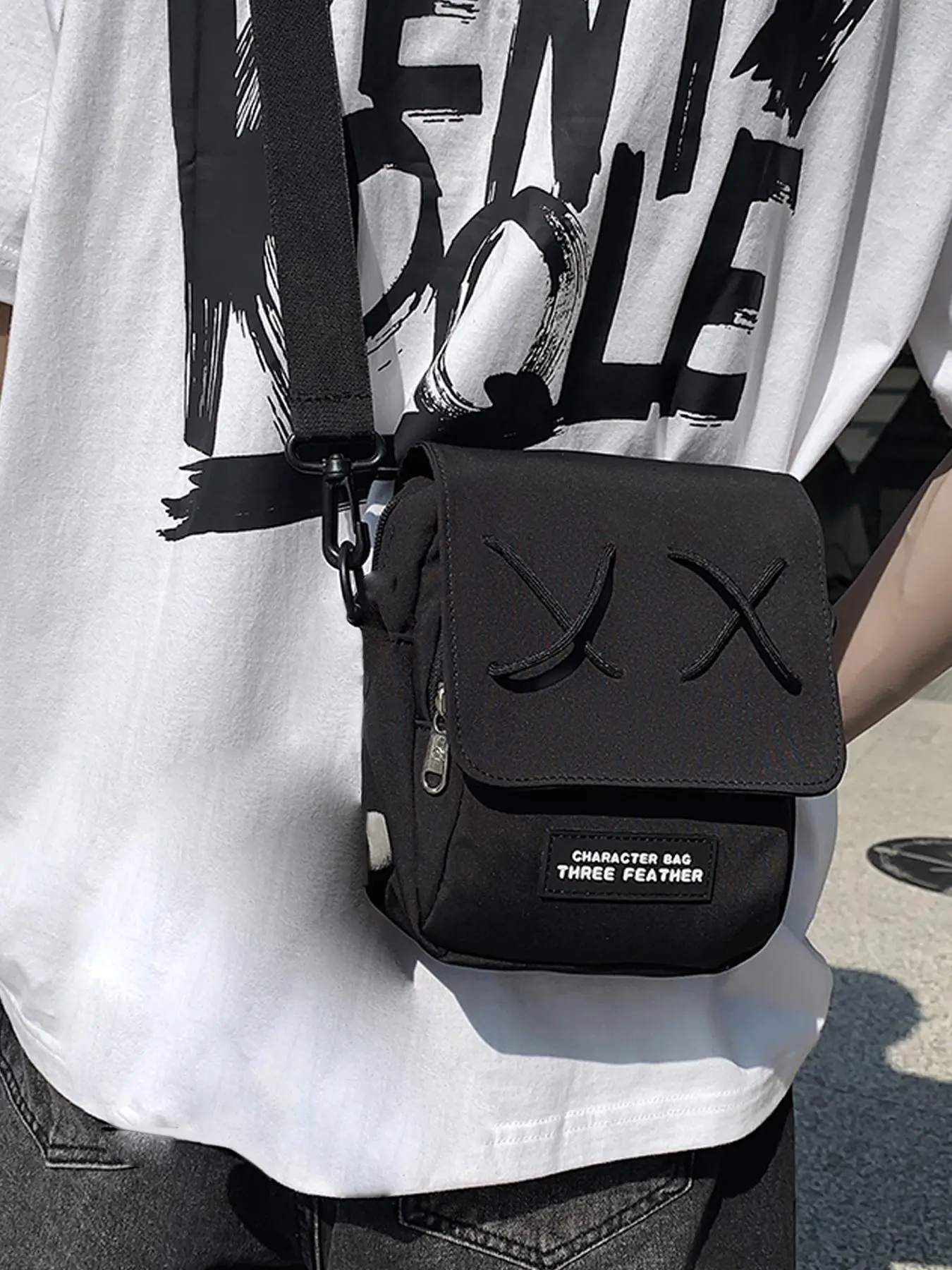 Men's Casual Plain Color Nylon Crossbody Bag,  Trendy Letter Pattern Zipper Shoulder Bag for Work & School