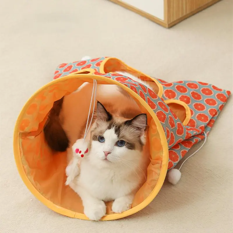 Cartoon Animal Pattern Cat Tunnel, 1 Count Wear-resistant Foldable Cat Tunnels with Ball & Mouse Toys, Interactive Pet Supplies for Indoor Outdoor Use 5