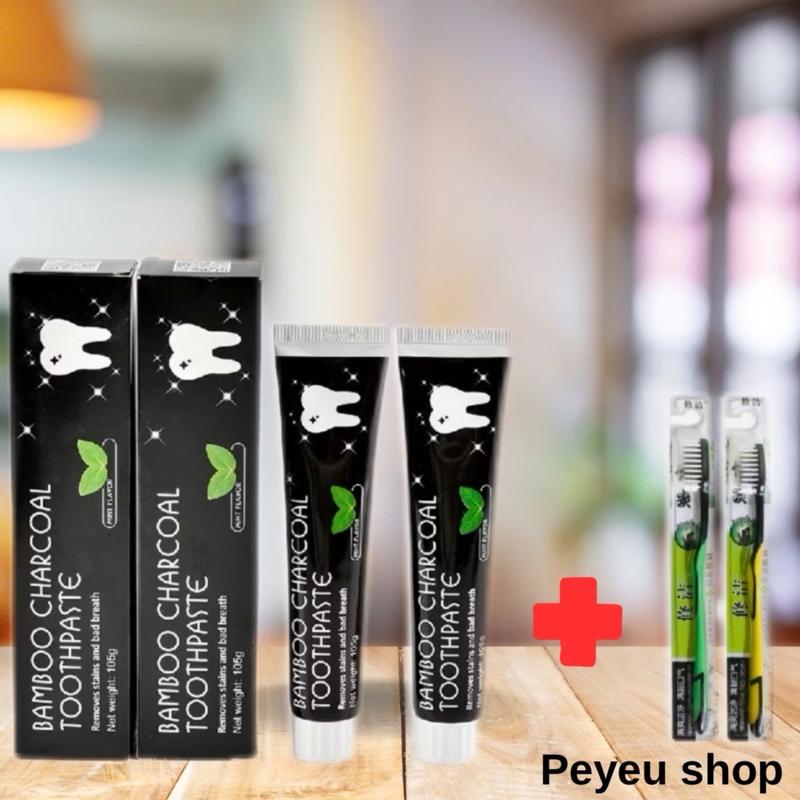 [ 2 tuýp ] kem đánh răng than tre bam.boo hỗ trợ làm trắng răng -làm sạch và thơm miệng + bàn chải đánh răng