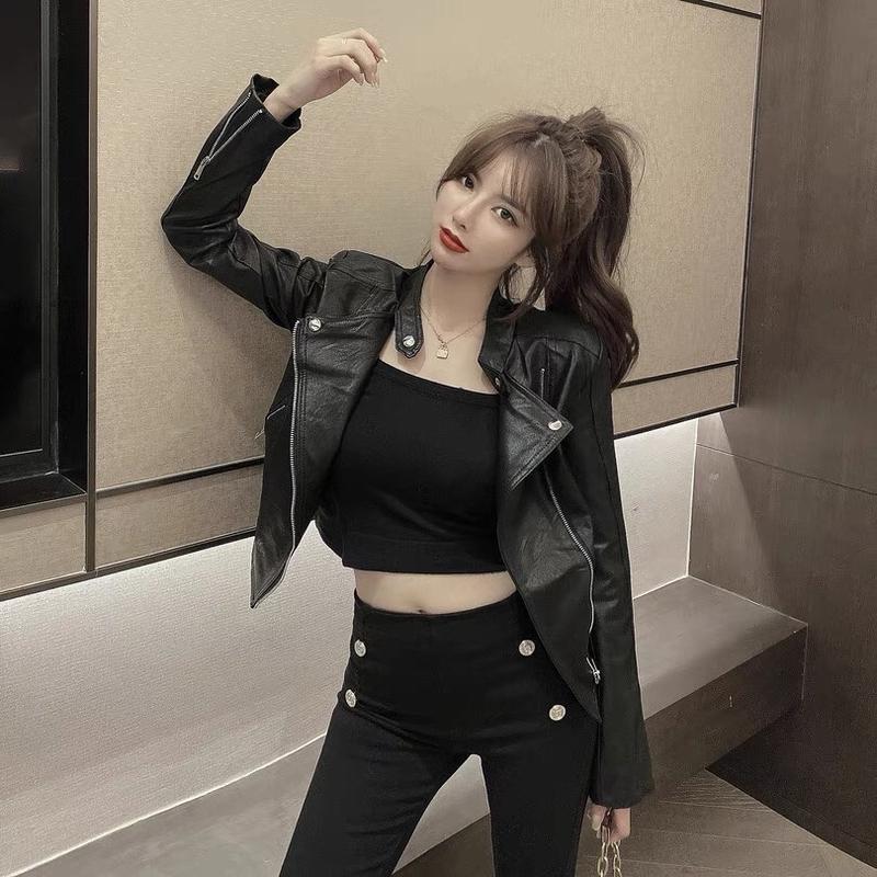 Áo khoác da nữ Quảng Châu cổ bẻ cổ tàu bền đẹp