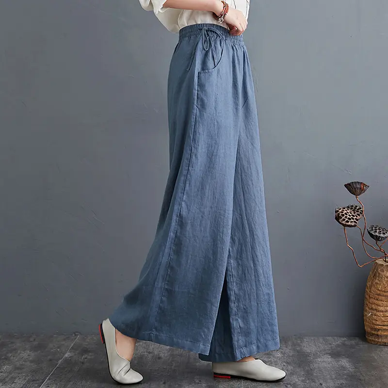 High Quality 2025 Spring Summer Literary Cotton Linen Pants Loose Plus Size Wide Leg Pants High Waist Floor-Length Pants Straight Long Pants Linen Women's Pants Top Baggy Pants Women Womenswear Bottom