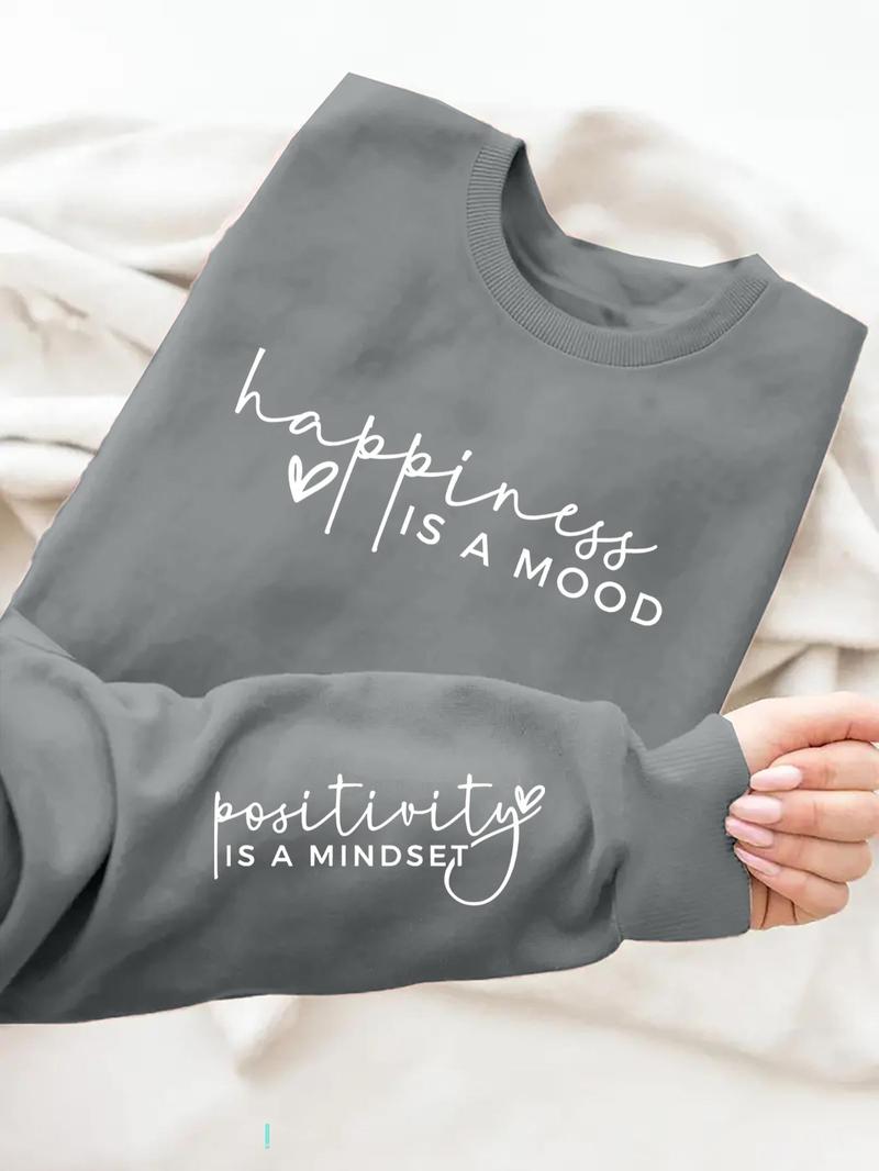 Product Introduction of Women's Letter Print Drop Shoulder Sweatshirt, Casual Long Sleeve Round Neck Pullover for Daily Wear, Ladies Clothes for All Seasons 14
