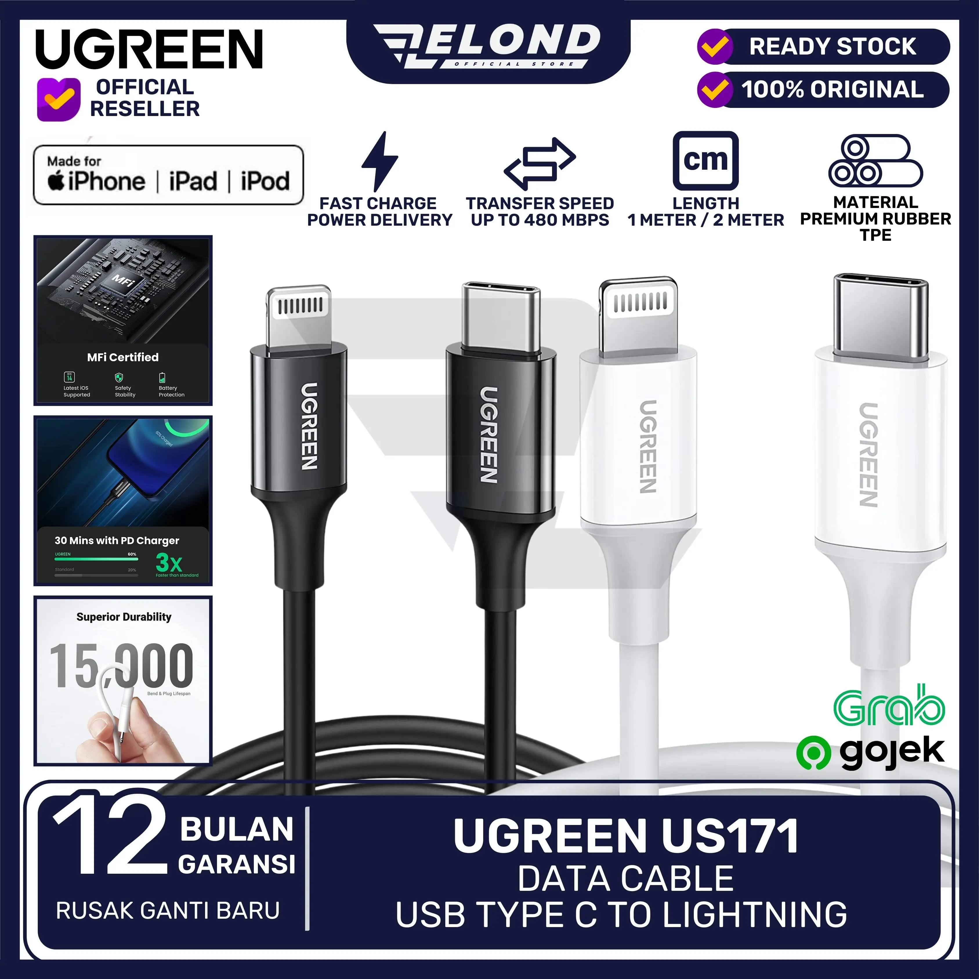 Kabel Data USB C to iPhone Lightning MFI UGREEN Data Cable USB Type C to Lightning MFI UGREEN US171