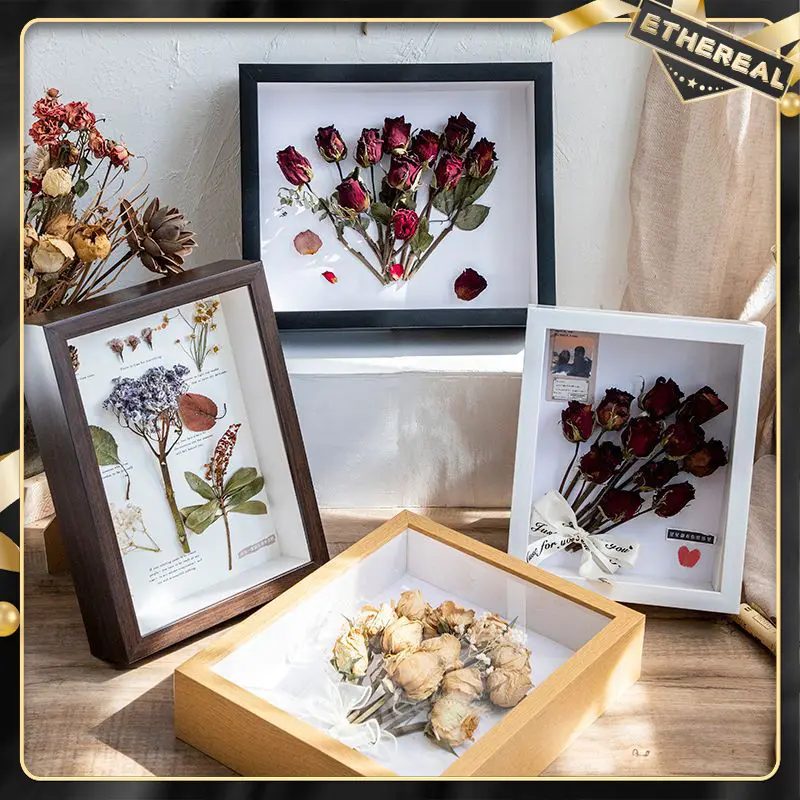 3D Photo Hollow Frame Bouquet Wooden Frame Specimen Box Insect Display Case Display Shadow (Box Frame Only) Decor Gift Minimalist