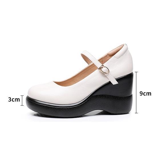 Màu Đen + Trắng kem G370 GIÀY BÚP BÊ LABAG DA BÒ ĐẾ XUỒNG 9P CỔ ĐIỂN