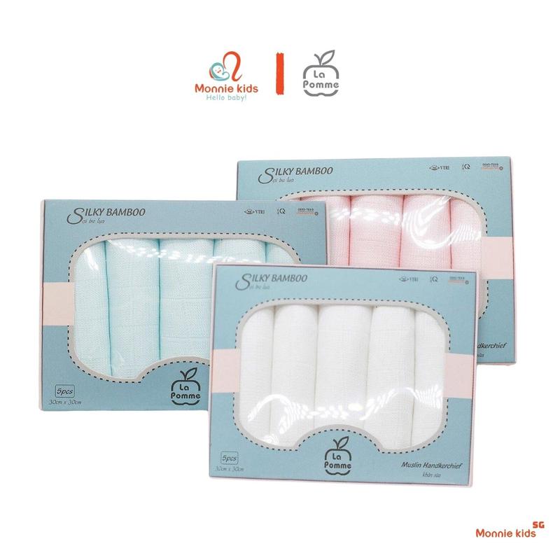 Set 5 khăn sữa cho bé sợi tre lụa La Pomme 30x30cm khăn sữa mềm mại cho bé - Monnie Kids