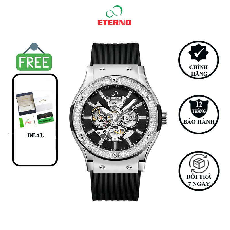 Đồng Hồ Cơ Nam ETERNO E24-0042 Automatic, Dây Silicon Cao Cấp, Đính Đá Sang Trọng