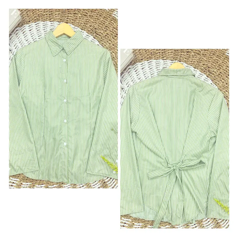 QR - RPF OOTD Shirt Stripe Slim  /Julia Top / Kemeja Slim Fit / Atasan Wanita / Fabric Cotton with two pleated on the waist (Slim Effect) / Office Fits Casual Baju 7