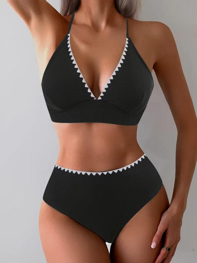 Product Introduction of Two-piece Set Women's Colorblock Bikini Set, Casual Adjustable Strap Swim Top & Swim Bottom Two-piece Swimsuit for Beach Holiday Vacation, Ladies Swimwear for All Seasons 2