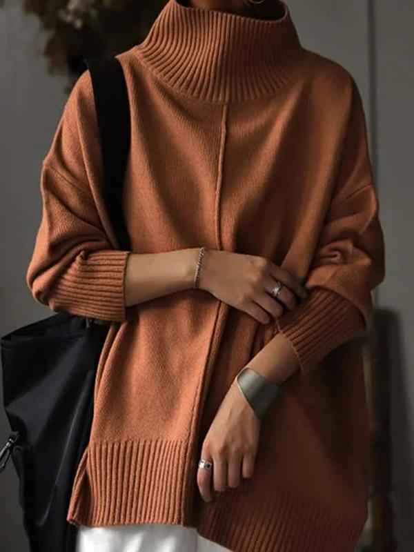Women's Solid Color Drop Shoulder High Neck Sweater, Casual Long Sleeve Jumper for Spring & Fall, Fashion Women's Knitwear for Daily Wear 1