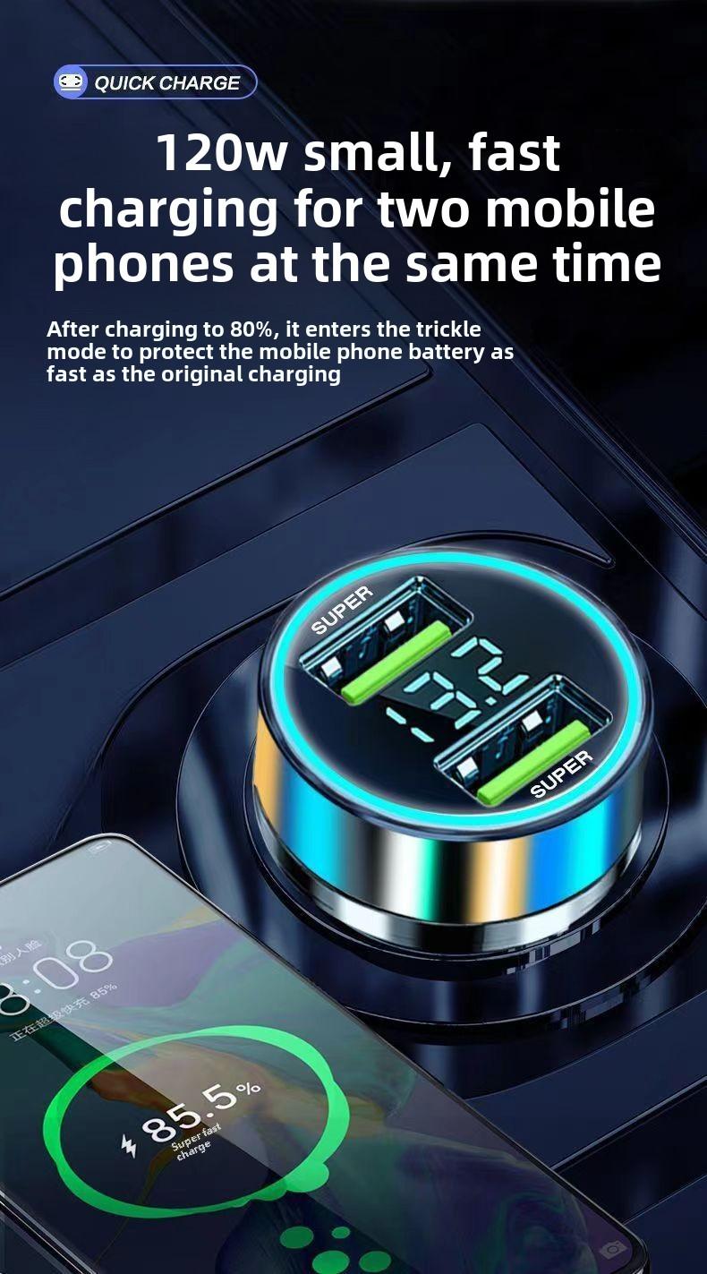 Product Introduction of Car Charger Super Fast Charge Cigarette Lighter Digital Display Flash Charger for Android Apple Car Conversion Car Charger Plug 3