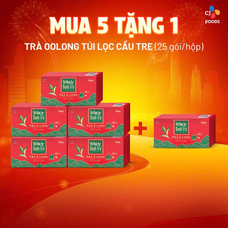 [Mua 5 tặng 1] Trà Oolong túi lọc Cầu Tre (Hộp 25 gói) (thích hợp thưởng thức & pha chế)