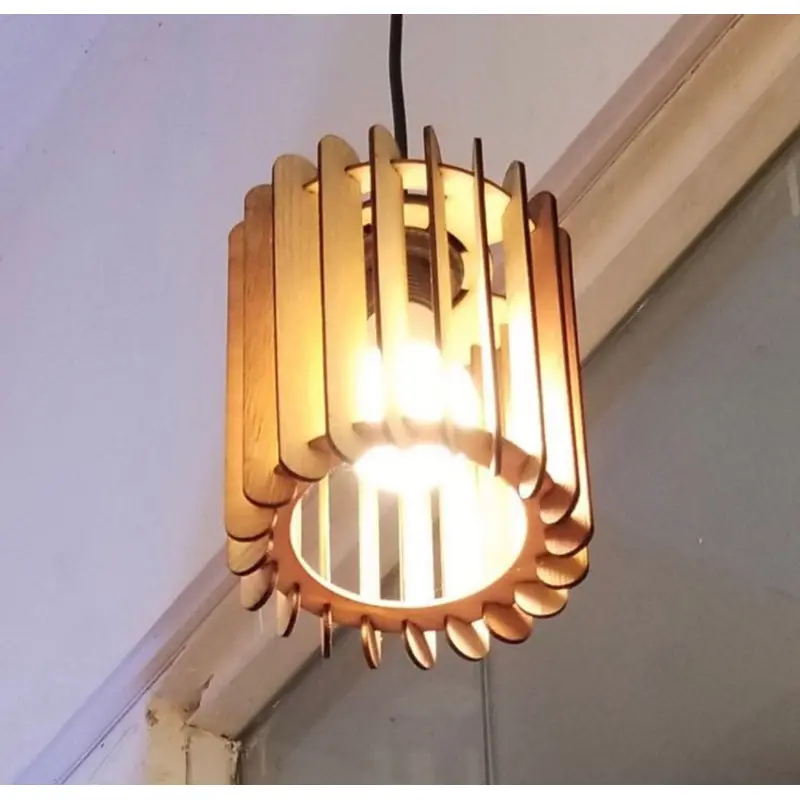 Đèn gỗ thả trần hình trụ, đèn trụ , đèn gỗ diy , đèn gỗ decor