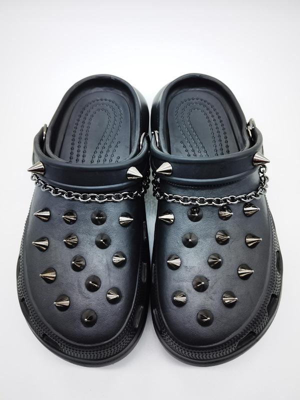 Comfort Fashionable Punk Style Chain & Studded Design Shoes Charm, Punk 2024 Trendy Diy Shoes Decoration for Sandals and Clogs 2
